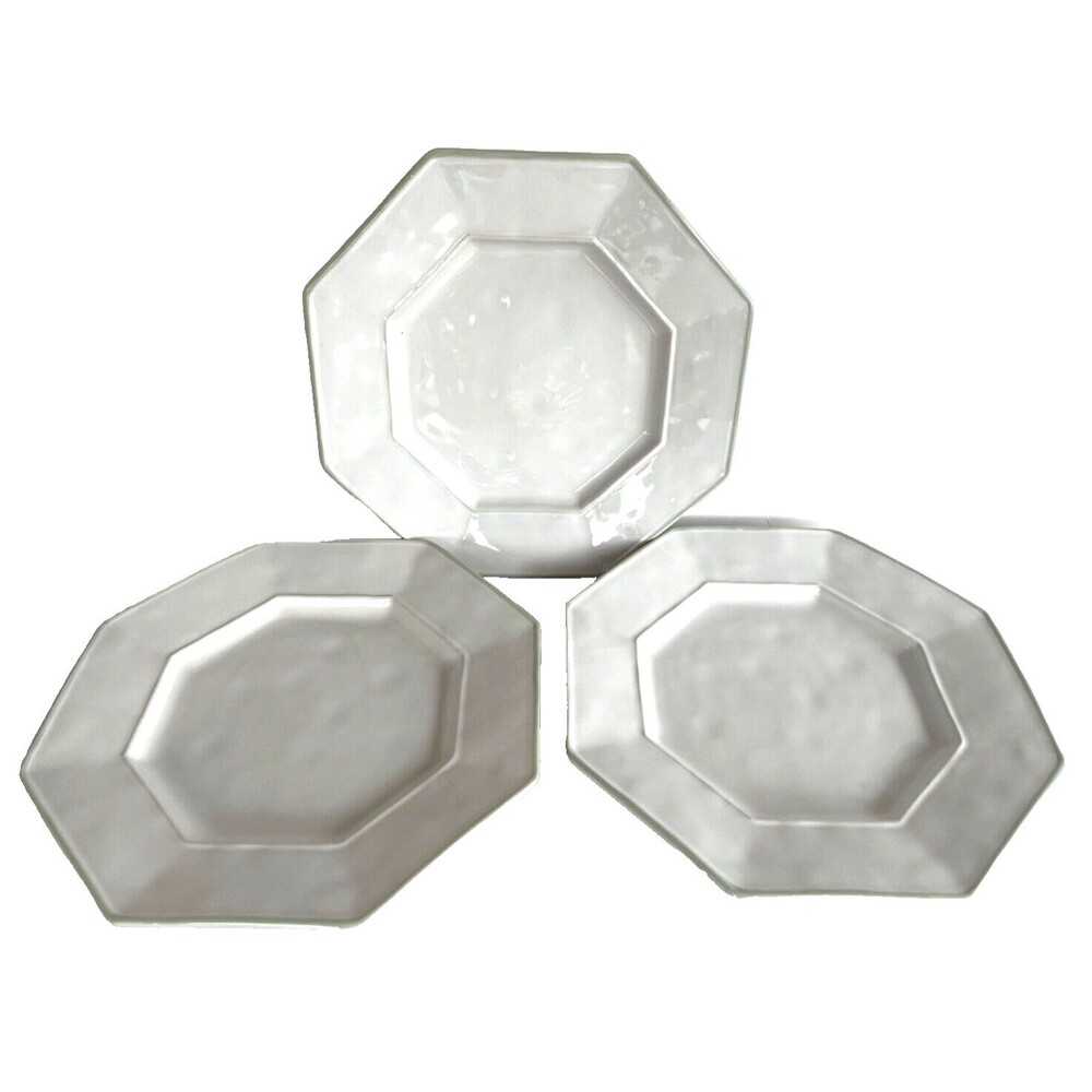Juliska Petit Singe 9” Plate Octavia Whitewash Cucumber Trim Octagon Set of 3